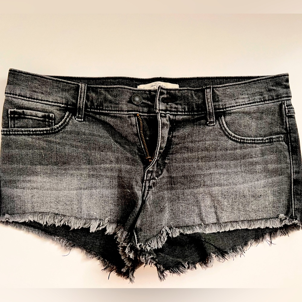 Abercrombie & Fitch Washed Black Frayed Denim Shorts